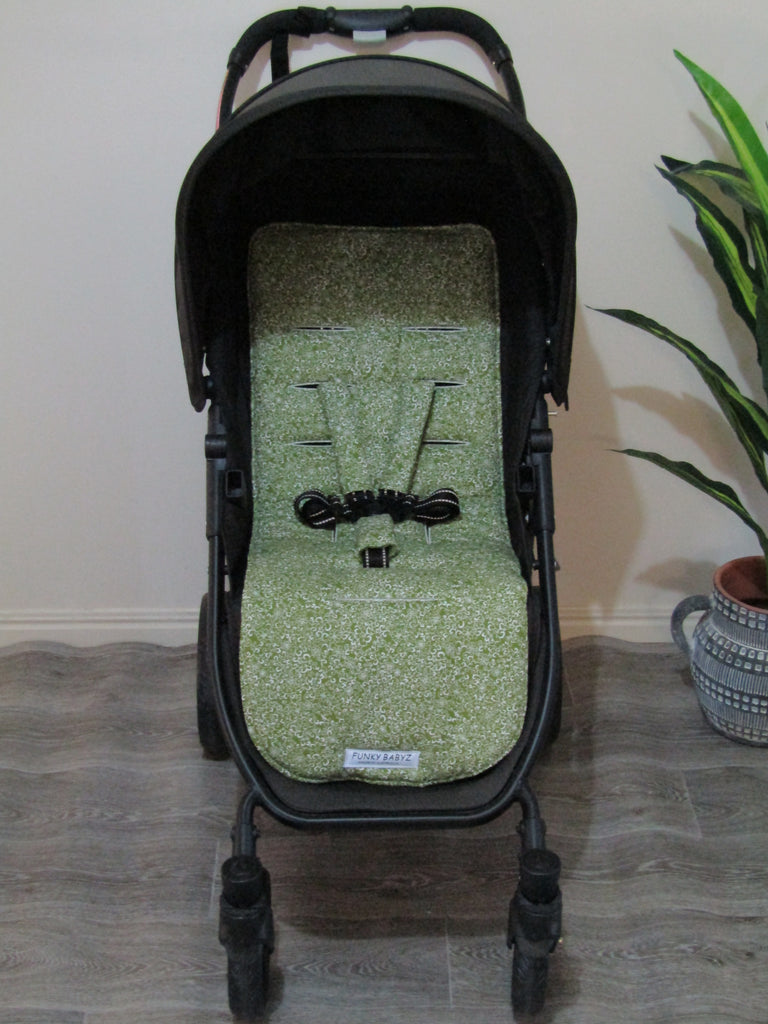 Pram liner set universal,100% cotton-Jasmine vines,pesto green