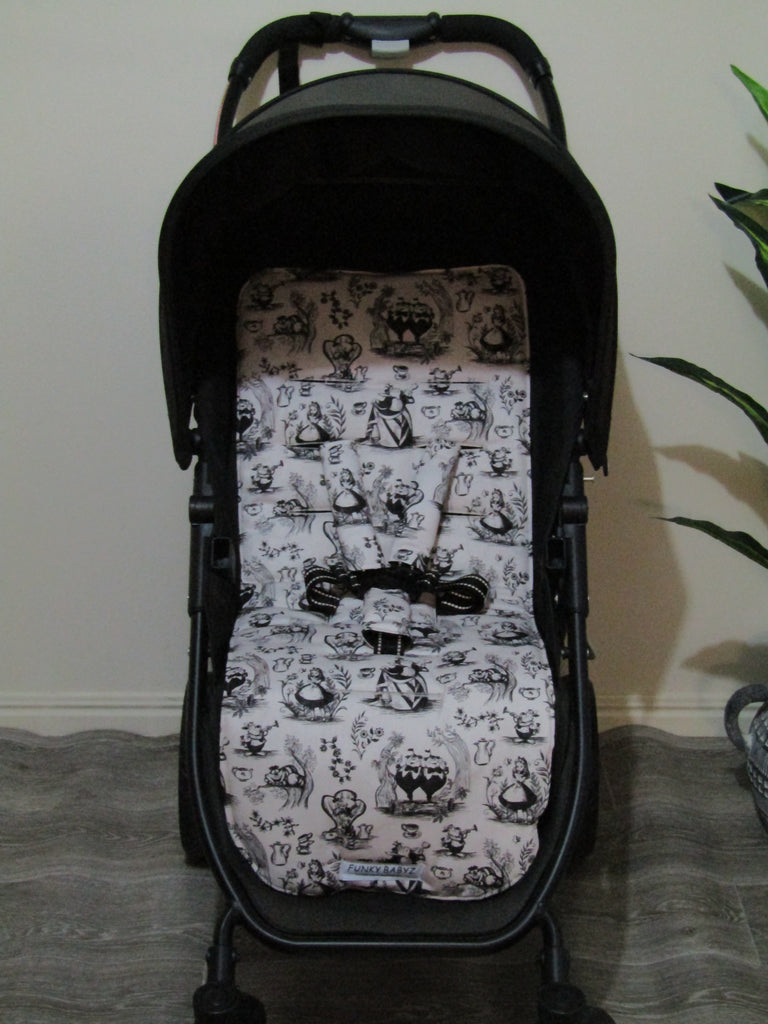 Pram liner set universal,100% cotton-Alice in wonderland