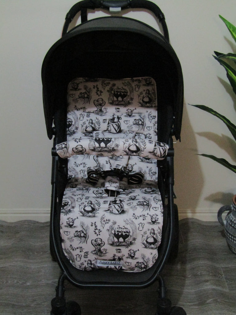 Pram liner set universal,100% cotton-Alice in wonderland