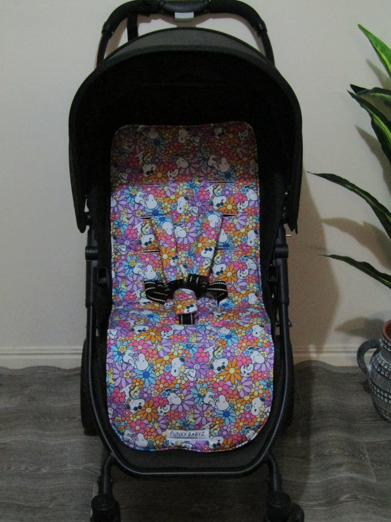 Pram liner set universal,100% cotton-Flower power dog.