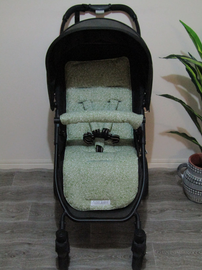 Pram liner set universal,100% cotton-Jasmine vines,pea green