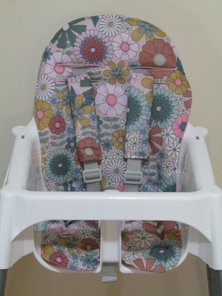 Small size universal high chair liner set-Pretty pastel flowers