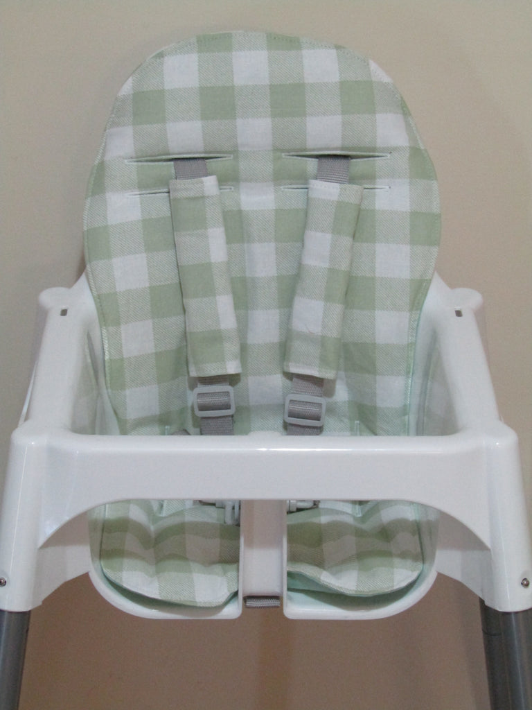 Small size universal high chair liner set-Pastel green gingham