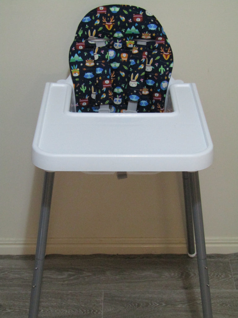 Small size universal high chair liner set-Tribal animals,black