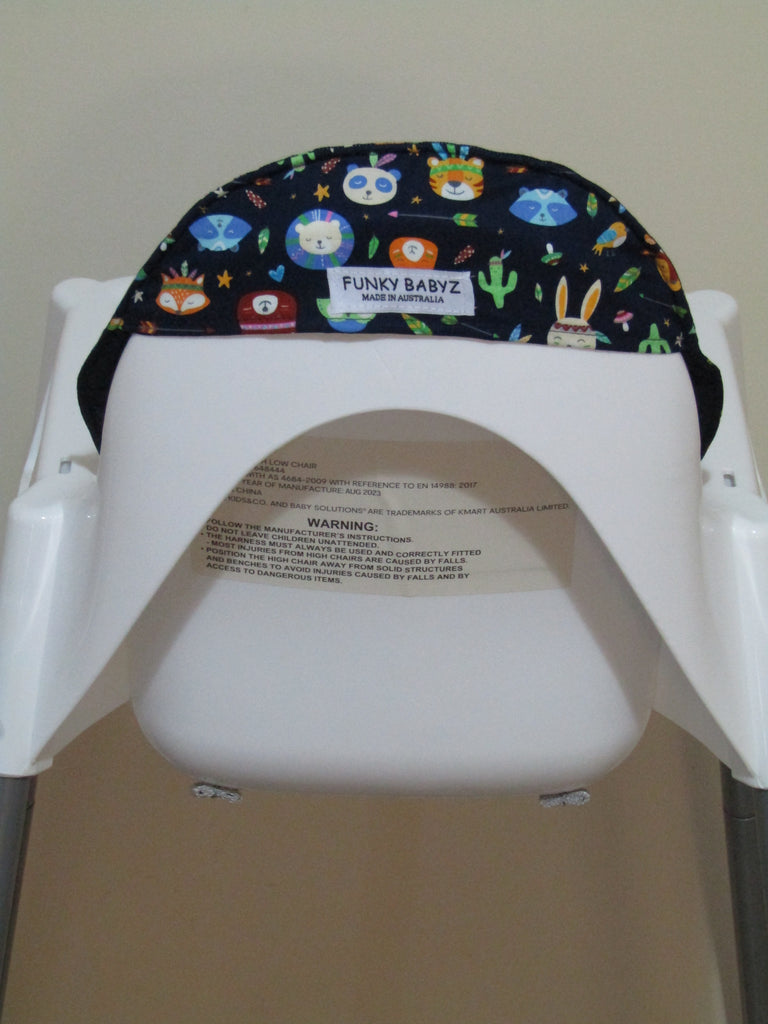 Small size universal high chair liner set-Tribal animals,black