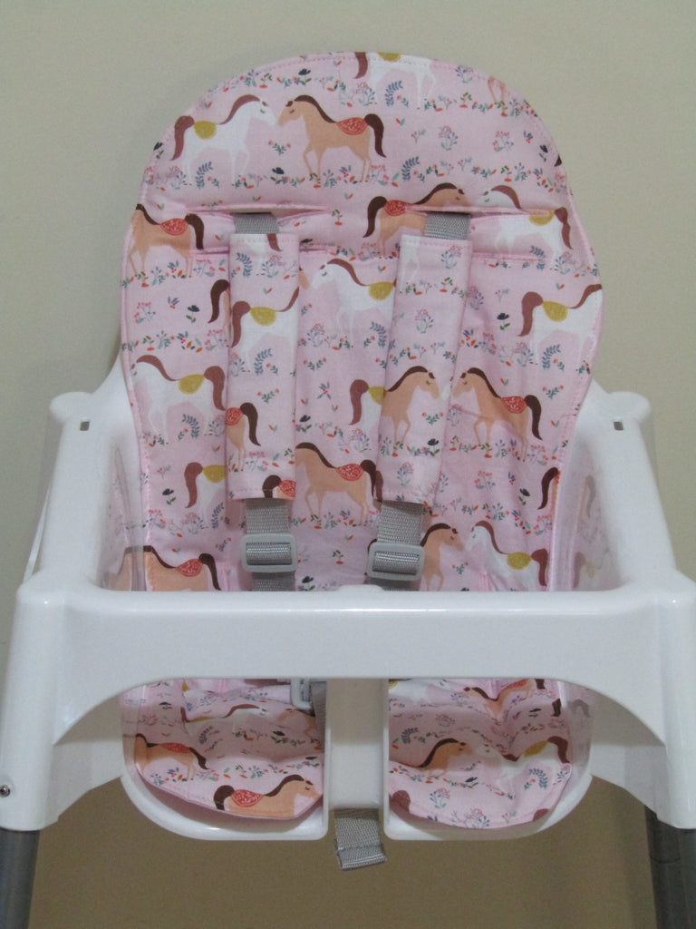 Small size universal high chair liner set-Floral horses