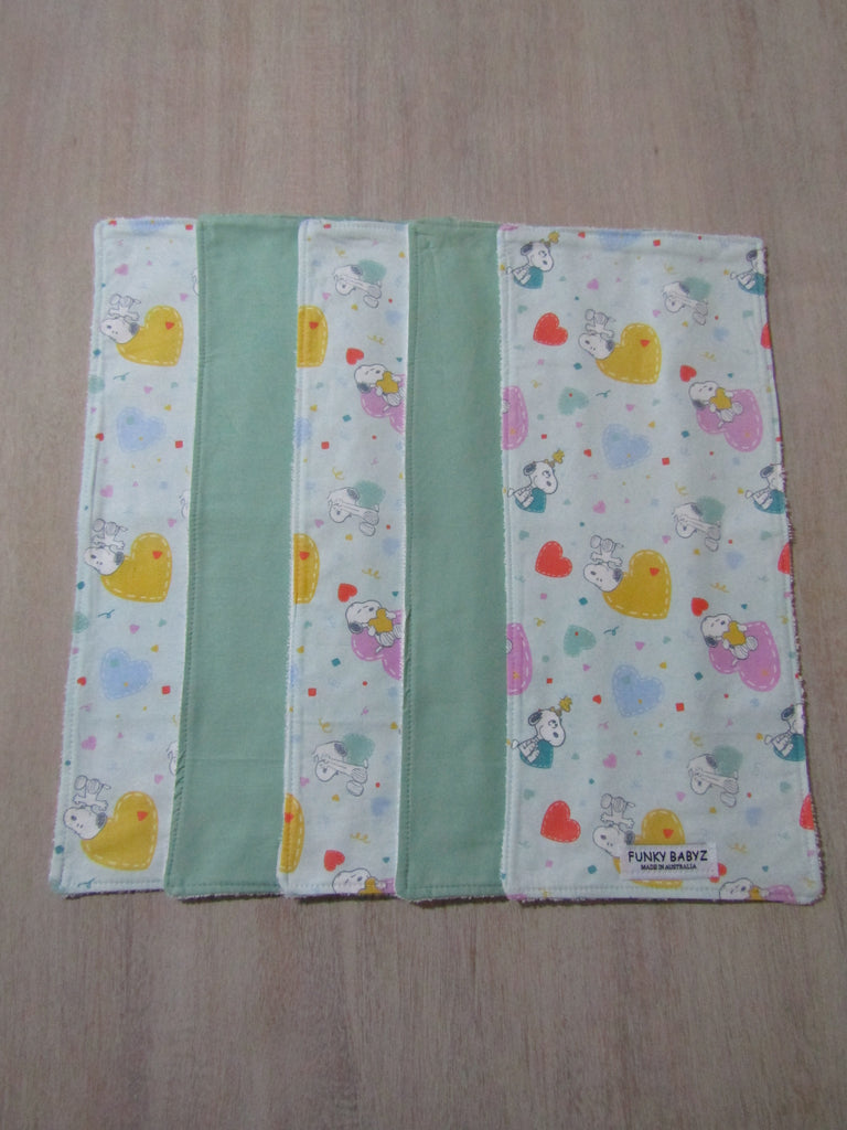 Burp cloth pack of 5-Snoopy style,love you