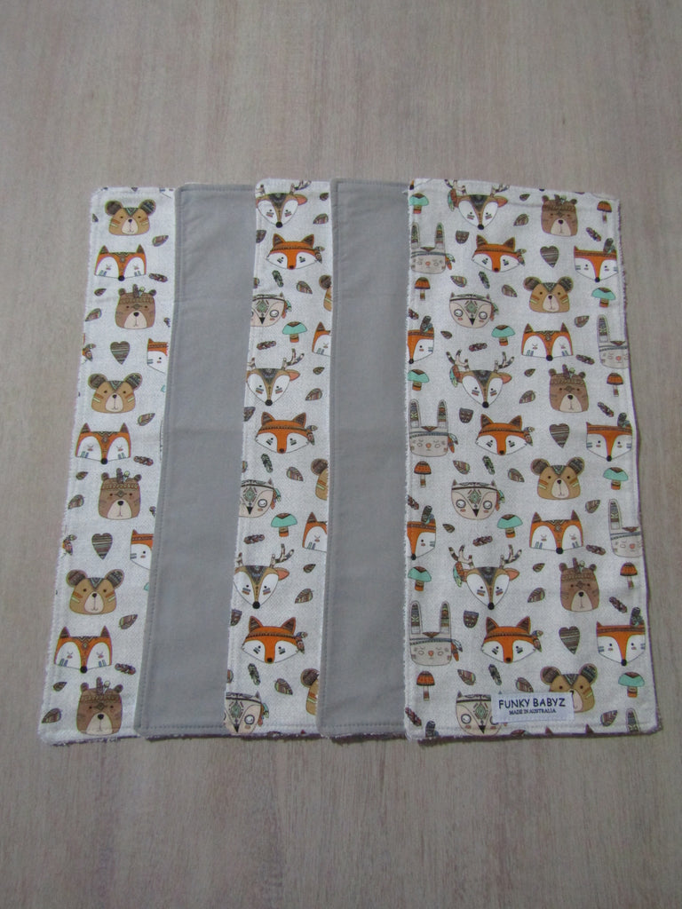 Burp cloth pack of 5-Tribal animals