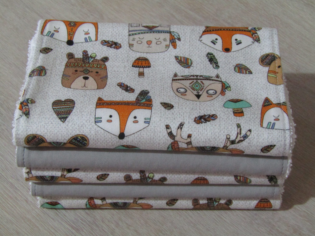 Burp cloth pack of 5-Tribal animals