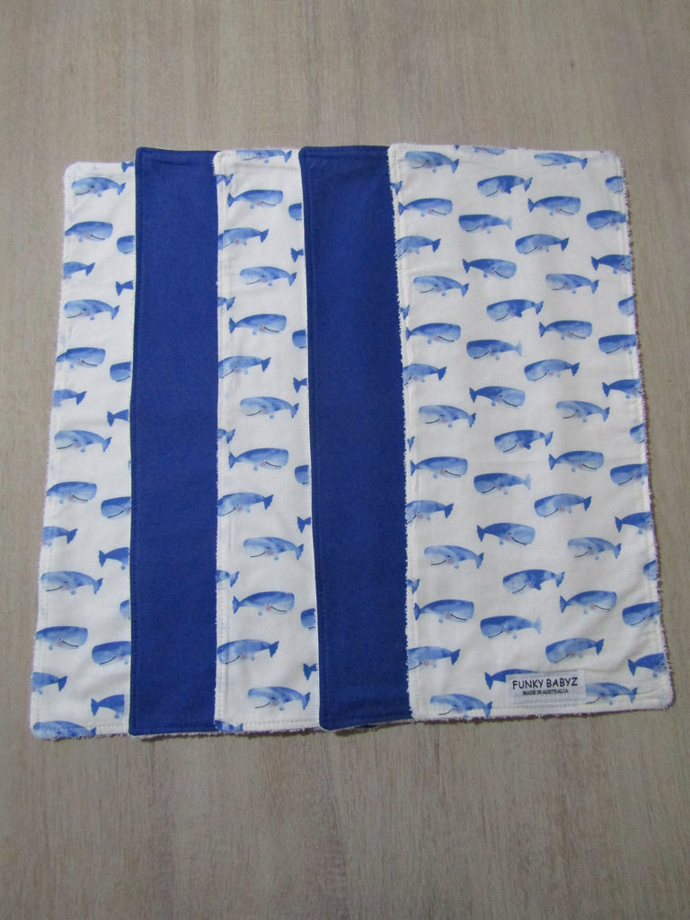 Burp cloth pack of 5-Baby blue whale