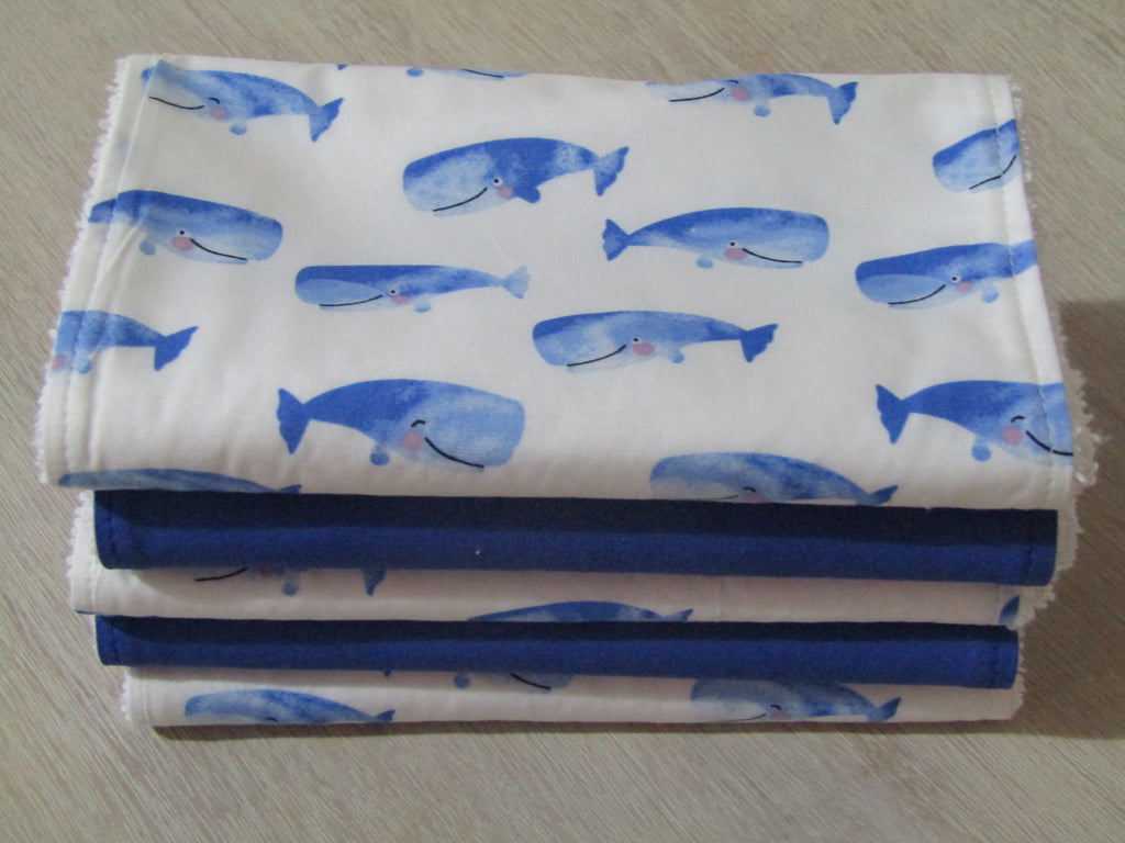 Burp cloth pack of 5-Baby blue whale