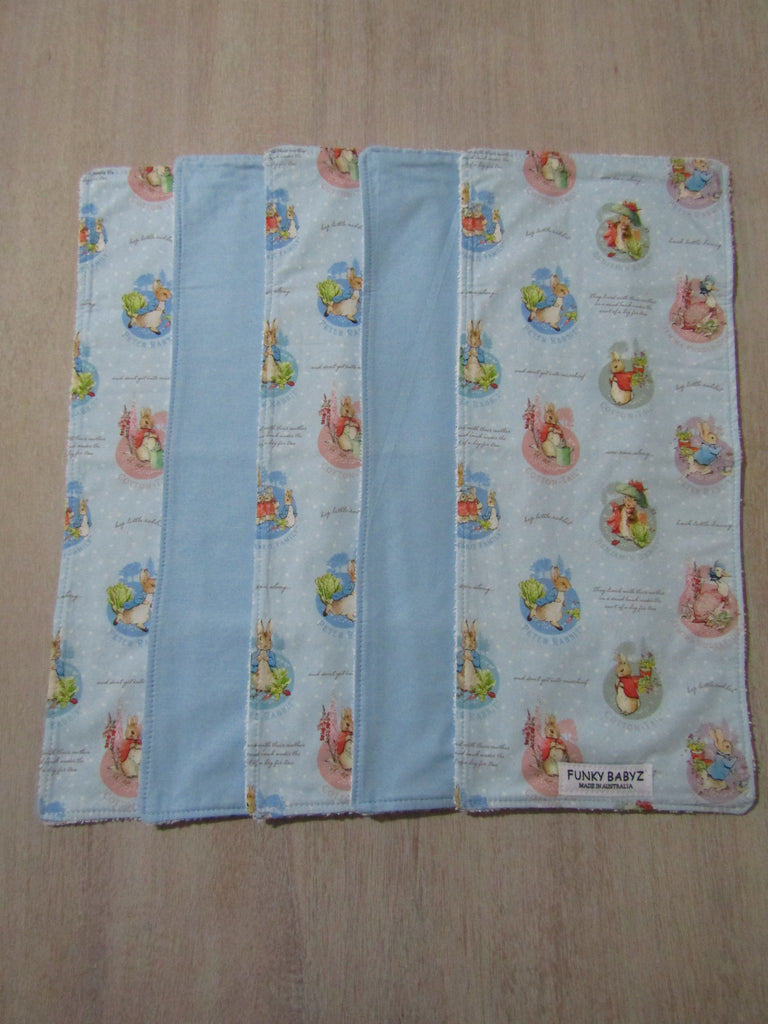 Burp cloth pack of 5-Rabbit and friends,blue