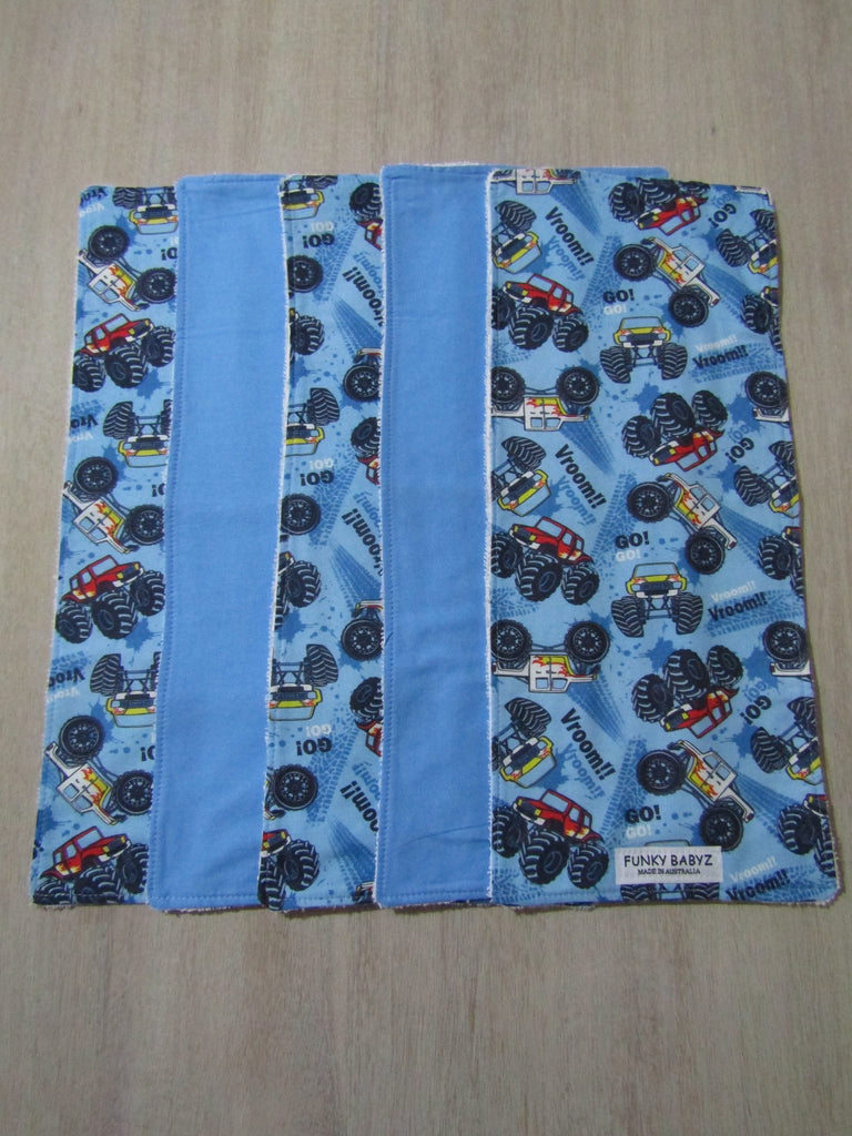 Burp cloth pack of 5-Monster trucks