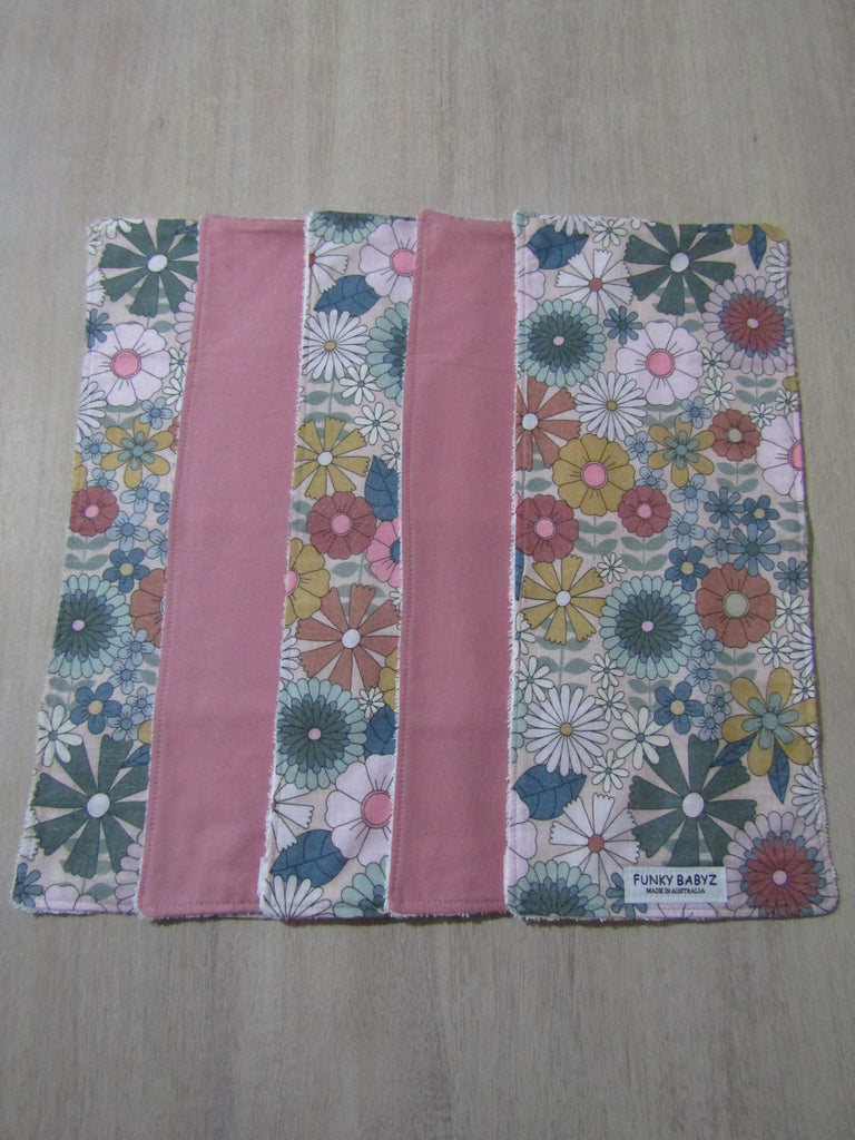 Burp cloth pack of 5-Pastel paper flowers