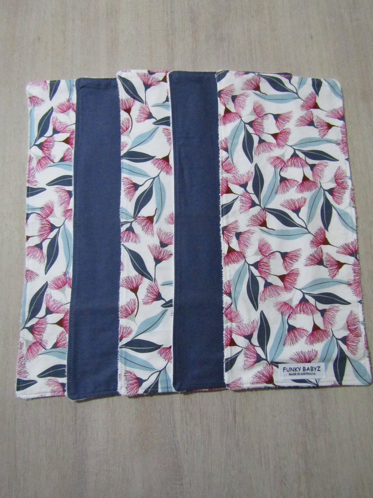 Burp cloth pack of 5-Australian gumnut flowers