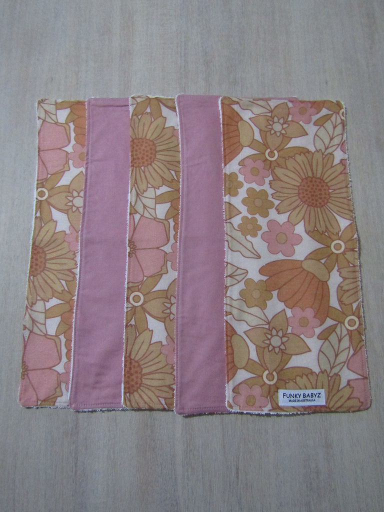 Burp cloth pack of 5-Pastel retro blooms