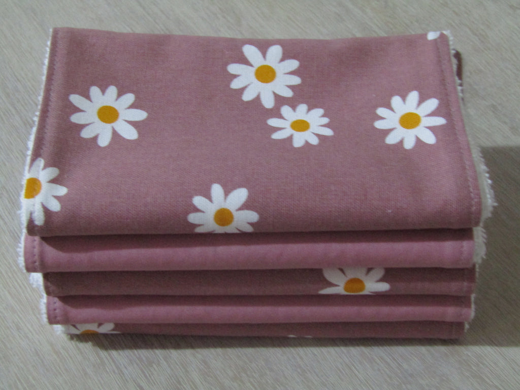 Burp cloth pack of 5-Daisy flowers,dusty pink