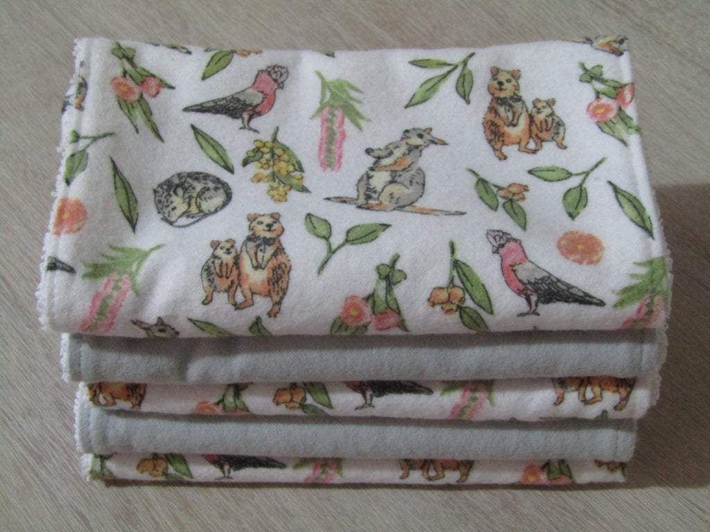 Burp cloth pack of 5-Australian animals