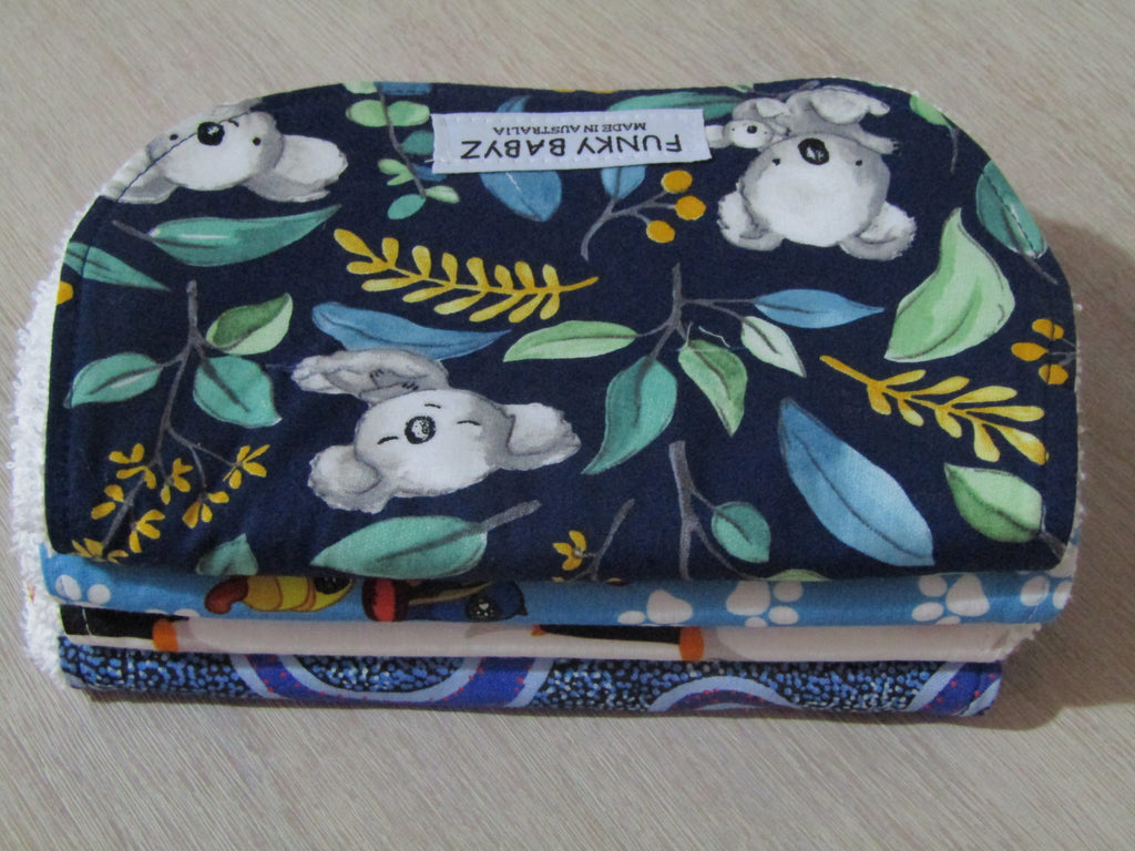 Burp cloth pack of 4 contoured-koala,dogs,indigenous