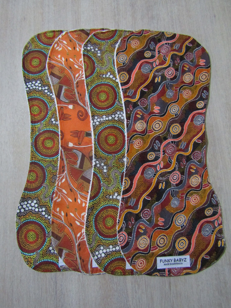 Burp cloth pack of 4 contoured-Australian indigenous