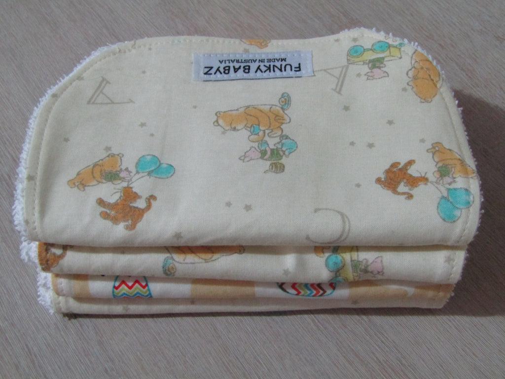 Burp cloth pack of 4 contoured-bear,elephant