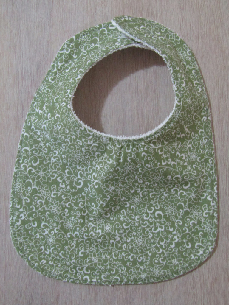 Flat baby bib-Jasmine vines,pea green