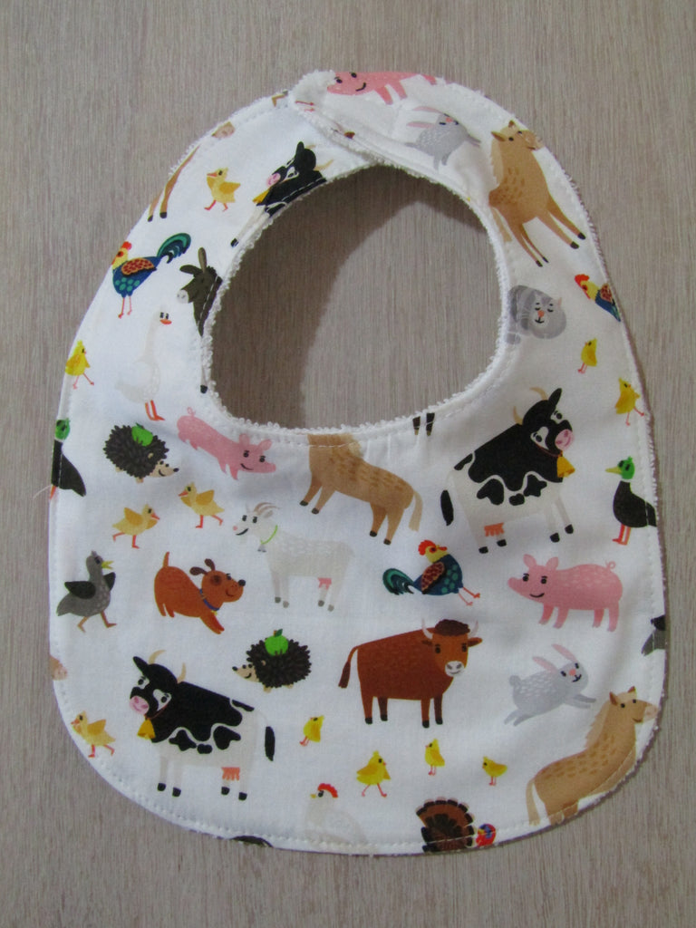 Flat baby bib-Farmyard animals