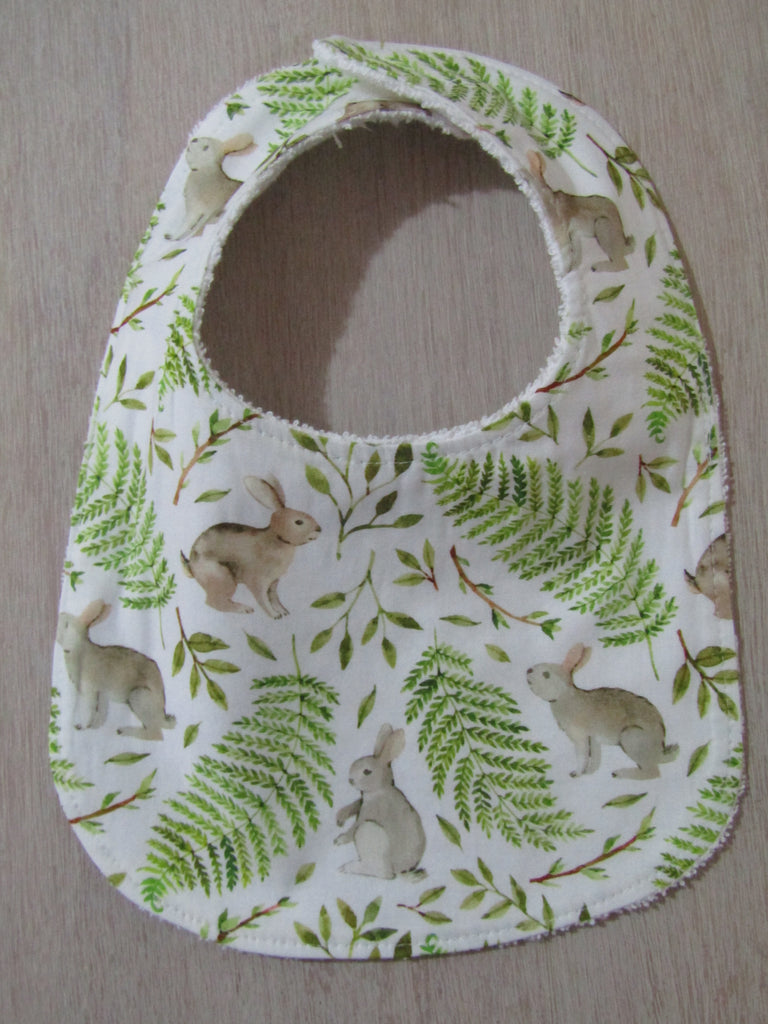 Flat baby bib-Rabbit ferns,white