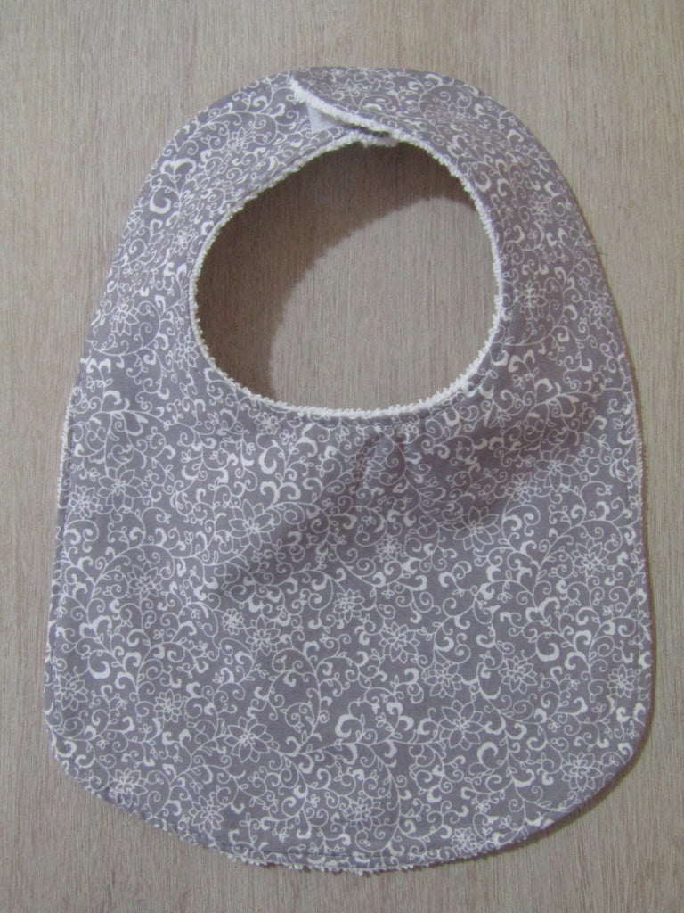 Flat baby bib-Jasmine vines,grey