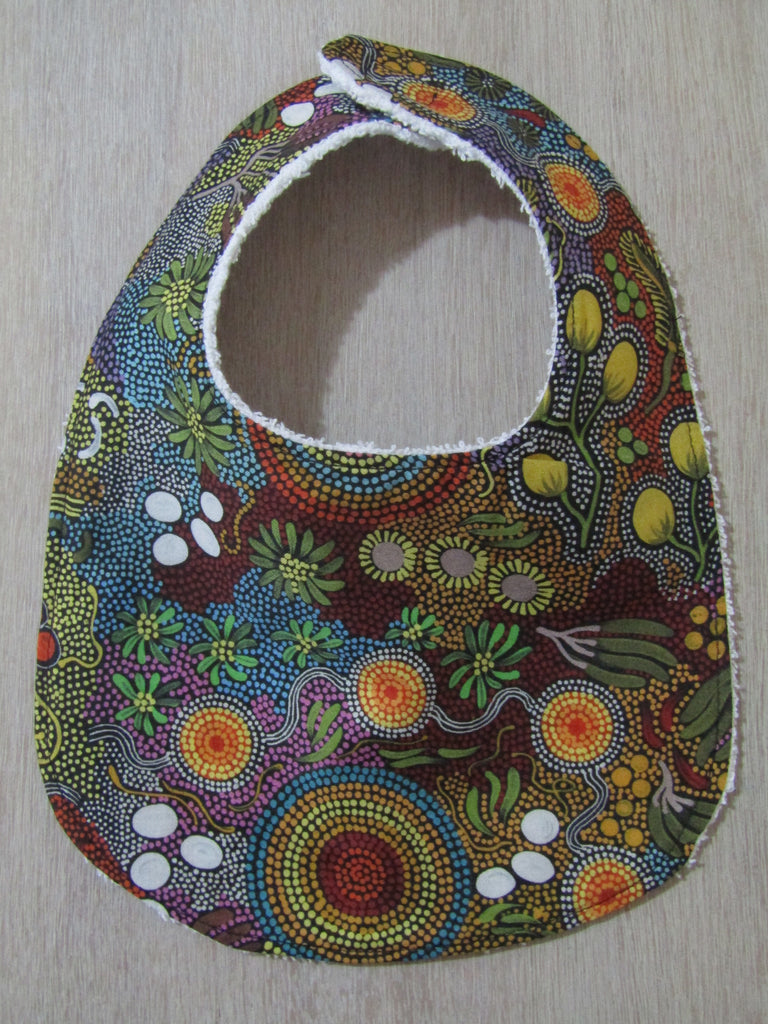 Flat baby bib-Australian indigenous,budgerigar dreaming