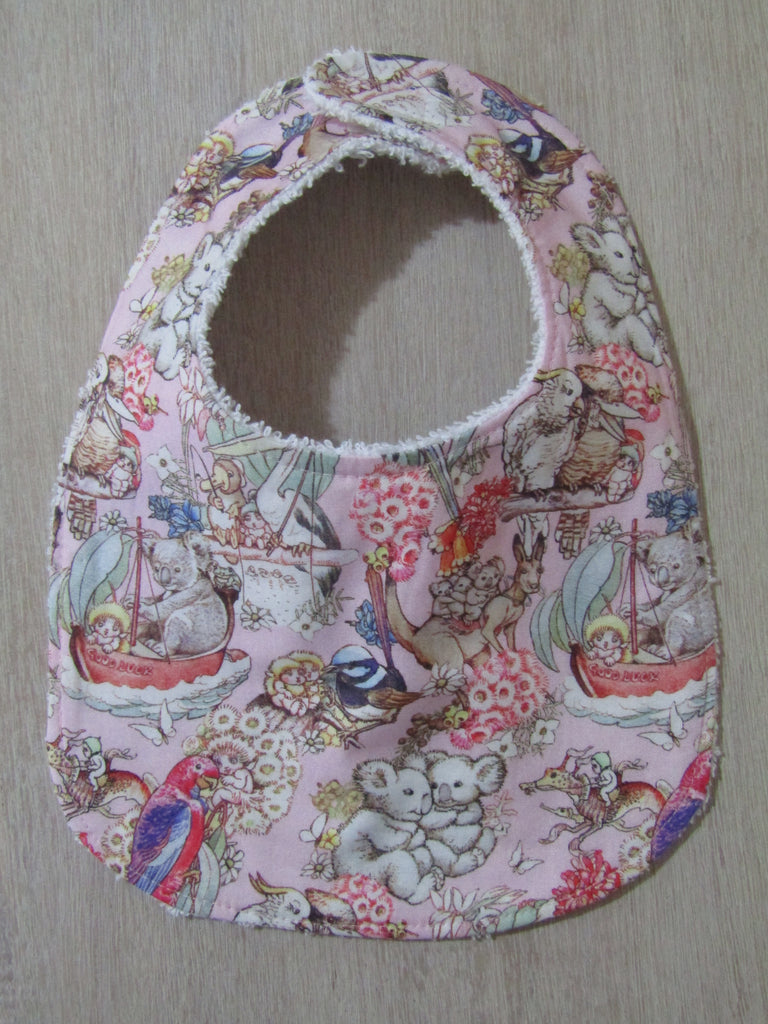 Flat baby bib-Australian babies,pink pelican tales