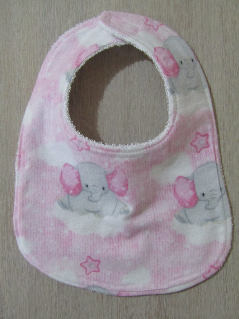 Flat baby bib-elephants,pink