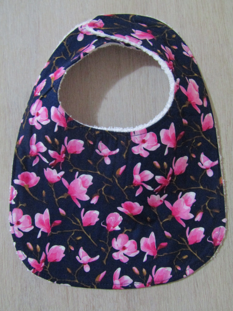 Flat baby bib-Hot pink flower blossoms