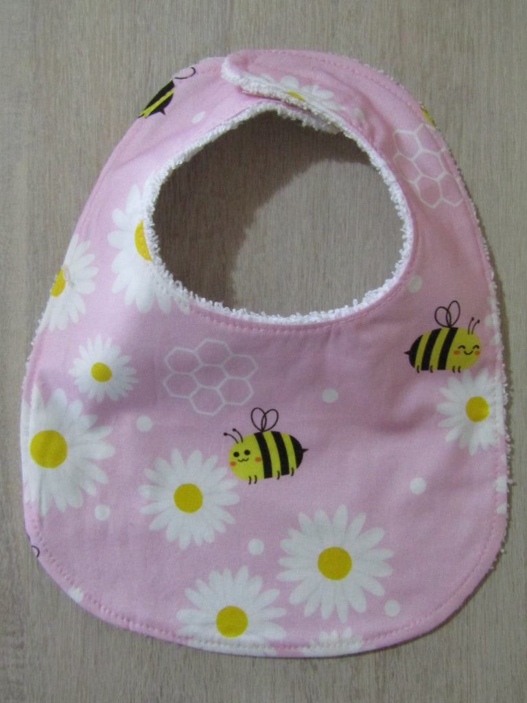 Flat baby bib-Bees & daisy flowers