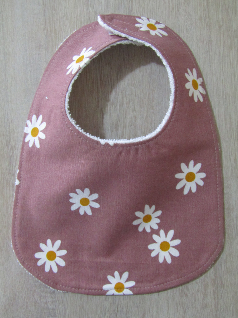 Flat baby bib-Large daisy,dusty pink