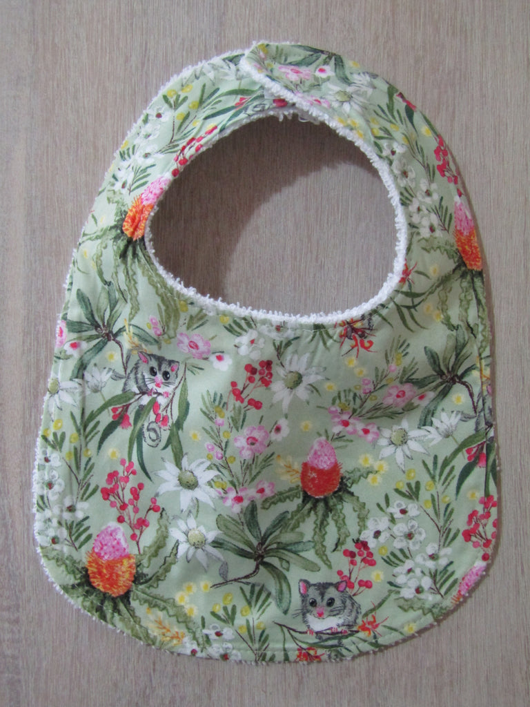 Flat baby bib-Australian possums & flowers