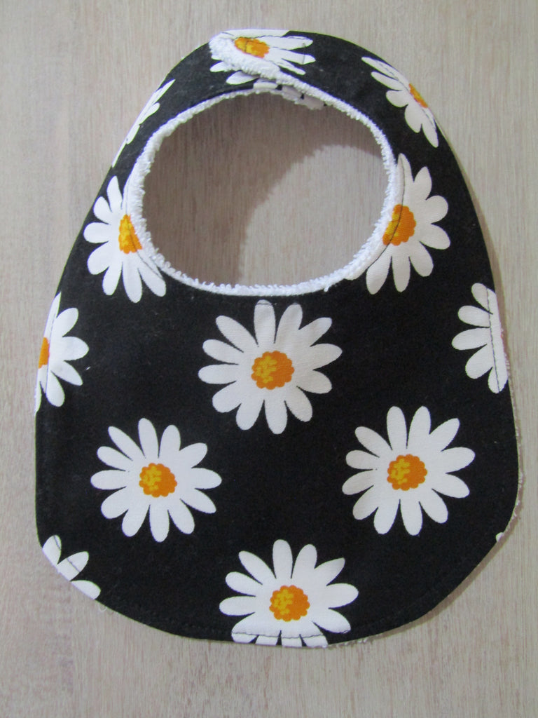 Flat baby bib-Large daisy,black