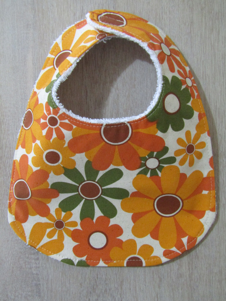 Flat baby bib-Retro orange blossoms