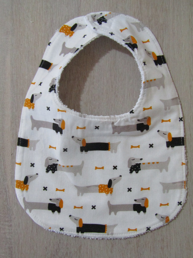 Flat baby bib-Sausage dogs and bones