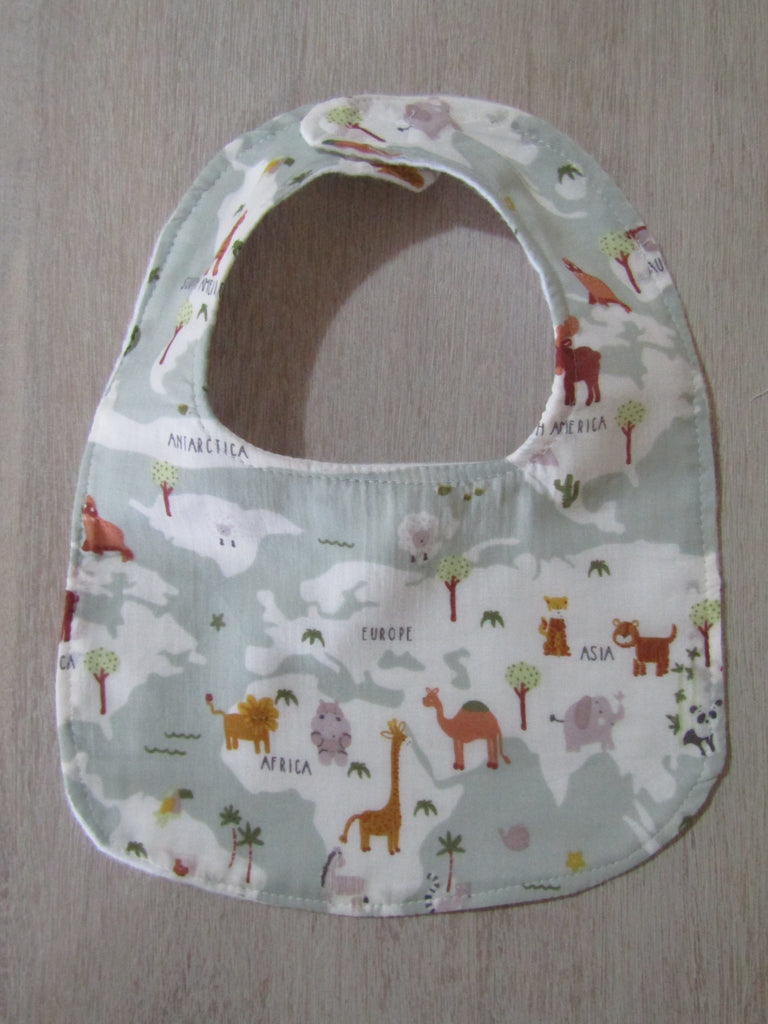 Flat baby bib,muslin-Animals around the world