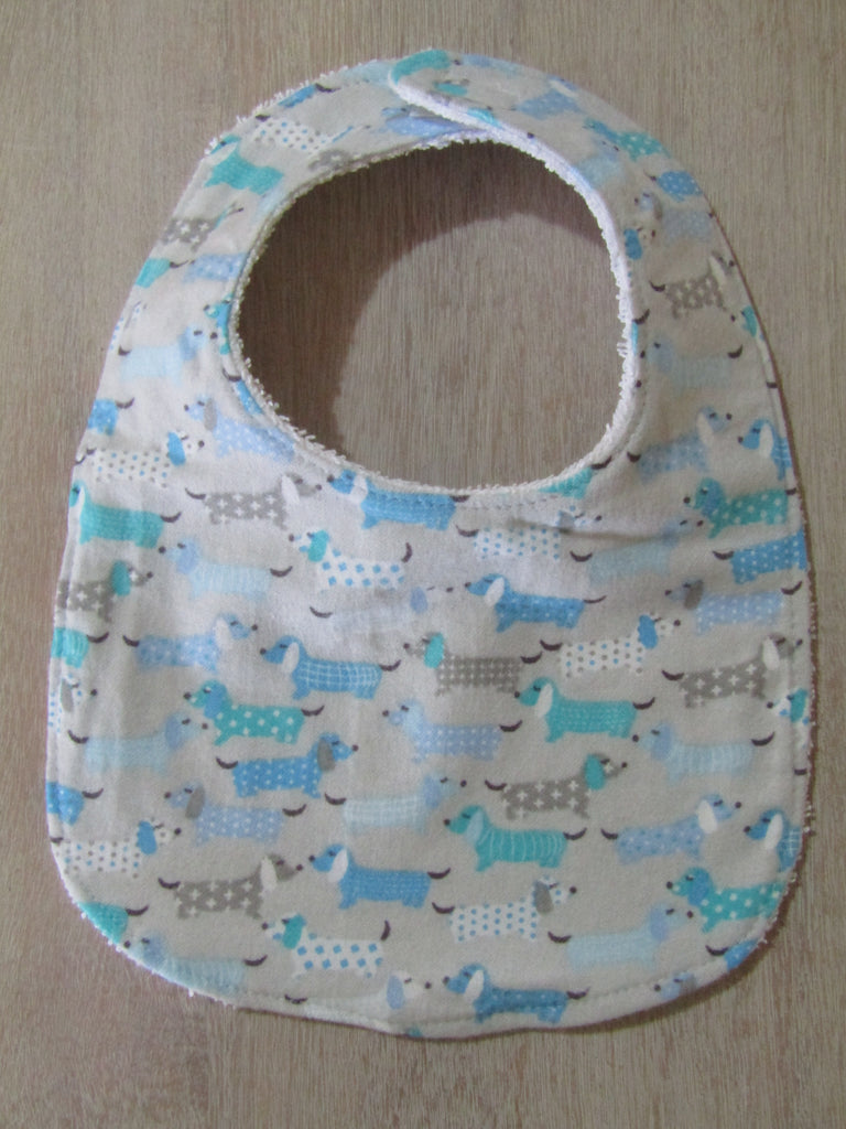 Flat baby bib-Sausage dogs,blue