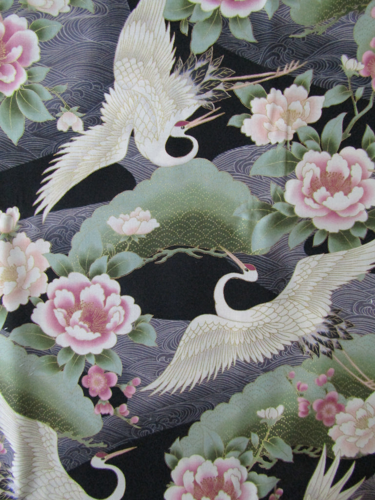 Pram liner set universal,100% cotton-Japanese cranes,black