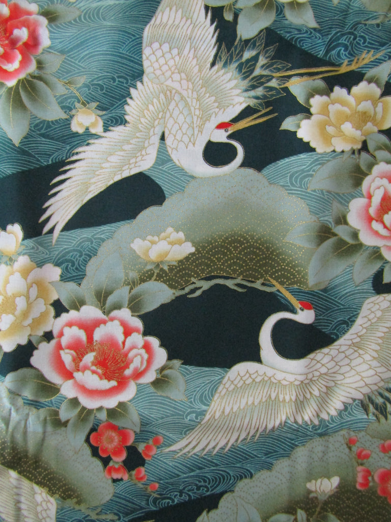 Waterproof changing mat-Japanese crane,teal