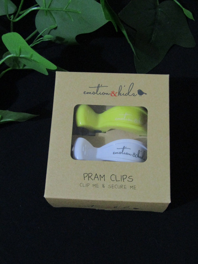 Pram clips -Yellow and white,2 pack
