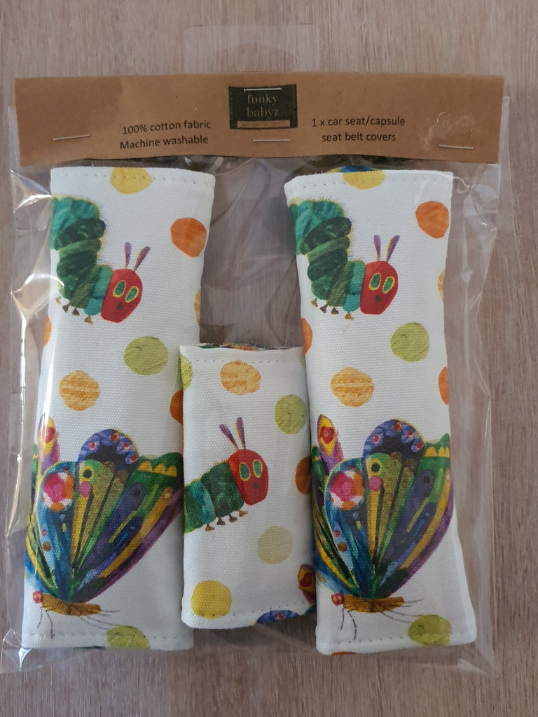 Baby capsule/car seat belt covers-Hungry caterpillar *Gift packed*