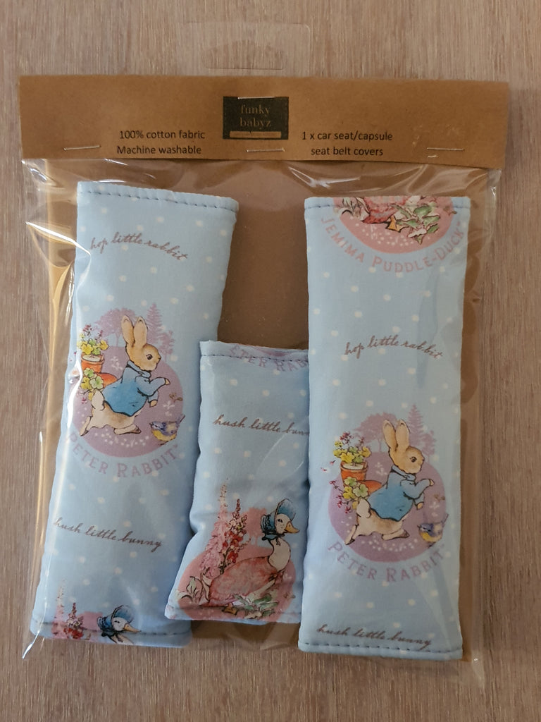 Baby capsule/car seat belt covers-Peter rabbit,blue *Gift packed*