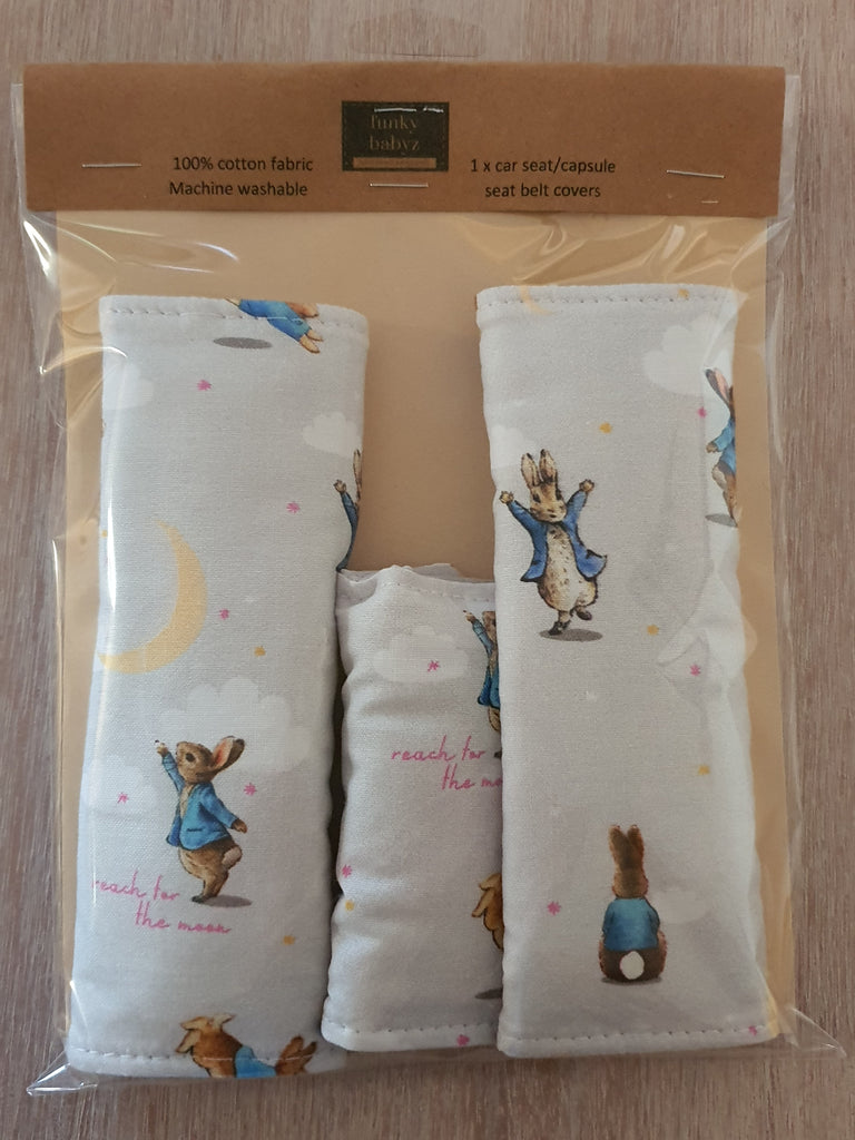 Baby capsule/car seat belt covers-Peter rabbit,reach for the moon *Gift packed*