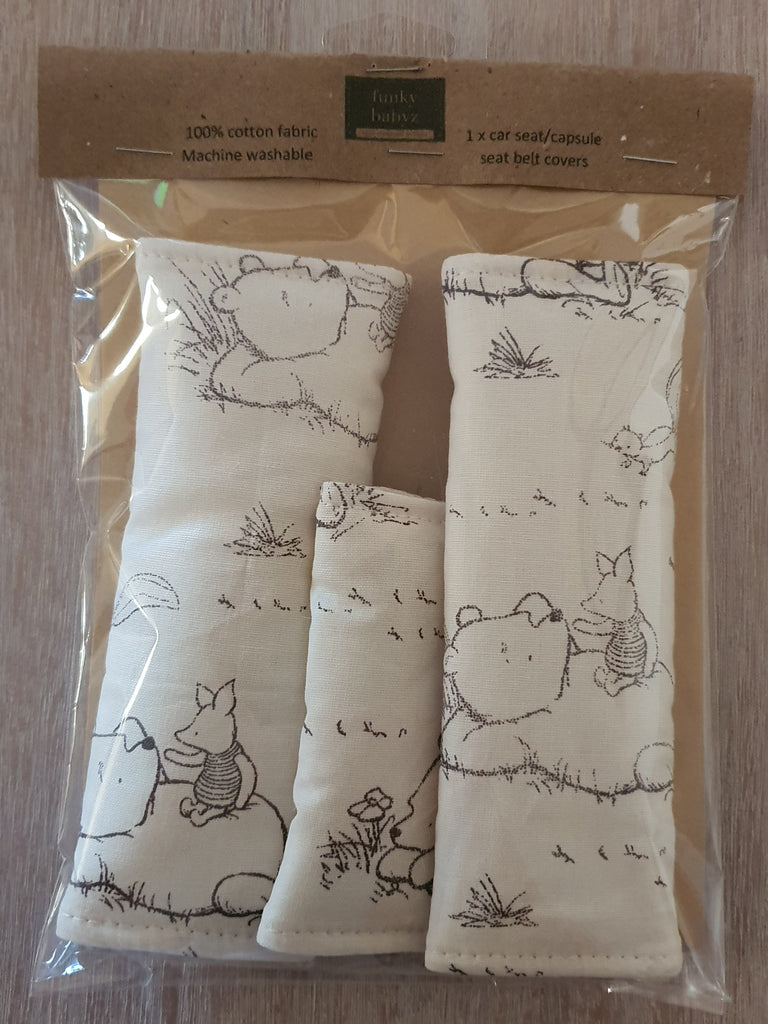 Baby capsule/car seat belt covers-Winnie the pooh,sketch *Gift packed*