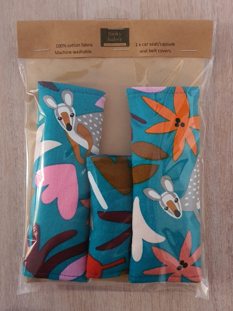 Baby capsule/car seat belt covers-Floral kangaroo *Gift packed*