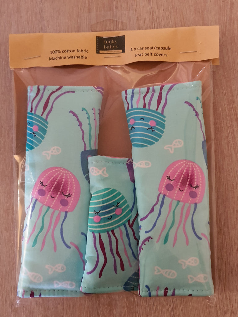 Baby capsule/car seat belt covers-Jelly fish,pink *Gift packed*